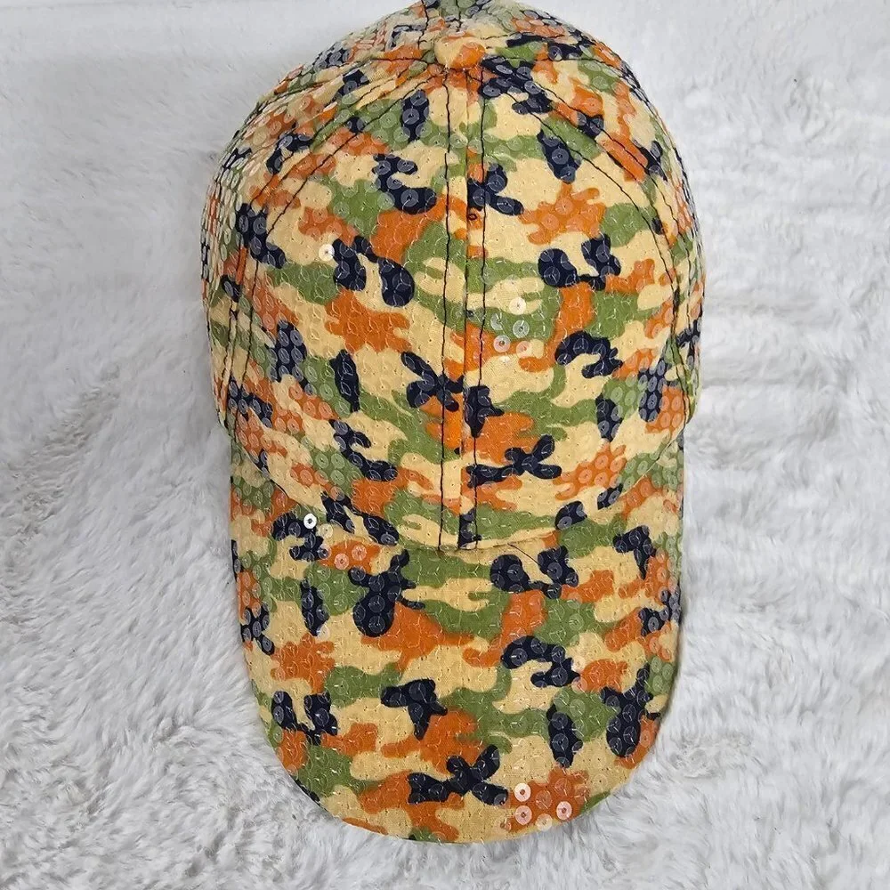 Unbranded Orange Green Camo Sequin Military Baseball Cap